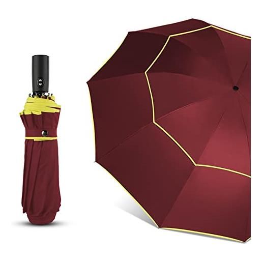 SUYGGCK ombrello 120 cm completamente automatico doppio grande ombrello pioggia donne pieghevole resistente al vento grande ombrello uomini famiglia viaggi affari ombrello-rosso