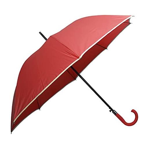 VIRSUS 1 ombrello lungo e resistente 8 stecche 8319 di colore rosso con bordino stampato, aste e struttura in fibra rinforzata antivento e impugnatura in gomma ergonomica pioggia inverno