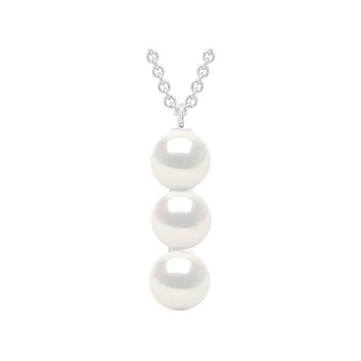 PEARLS & COLORS NATURAL FINE PEARLS pearls & colors - collana con ciondolo 3 perle coltivate d'acqua dolce bottone 5-6 mm - qualità aaa+ - argento 925 - gioiello da donna