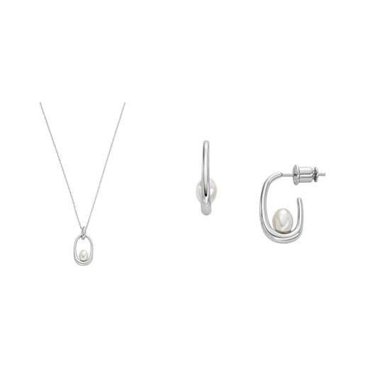 Skagen collana e orecchini da donna essential waves, acciaio inossidabile argento, set