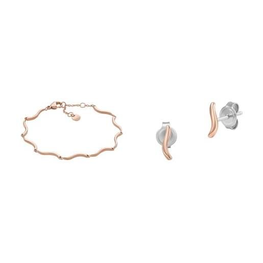 Skagen collana e orecchini da donna essential waves, acciaio inossidabile tonalità oro rosa, set