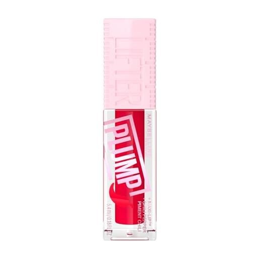 Maybelline new york - gloss per labbra liquido idratante e rimpolpante, arricchito con peperoncino - lifter plump - colore red flag - 5,4 ml