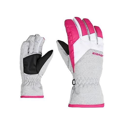 Ziener guanti da sci lando per bambini, per sport invernali, light melange. Pop rosa, 7,5