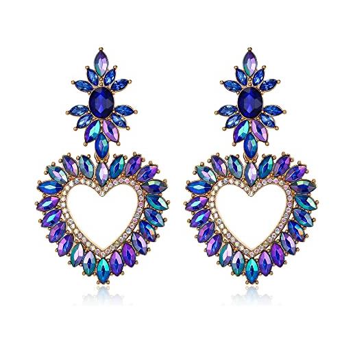 Clearine donna stunning gorgeous marquise forma di cuo. Rosso cristallo strass wedding pendente a goccia statement earrings for party prom blu oro fondo