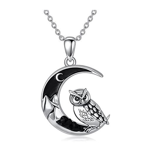 Shusukue pipistrello/ragno/lupo/gatto/volpe/gufo/sole mezzaluna catena in argento sterling 925, racchetta luna gatto, collana nera da donna con ciondolo gotico, regalo per donne e ragazze, argento