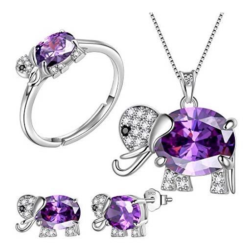 Aurora Tears elefante collane/orecchini/anelli/gioielli set 925 argento ciondolo animali set regalo per donne e ragazze e set di collane/orecchini a bottone/anelli