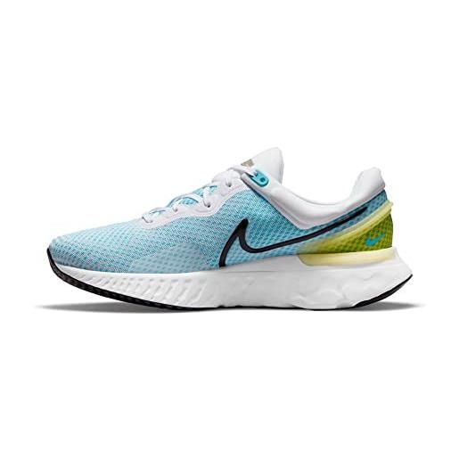 Nike react miler 3, scarpe da corsa su strada uomo, multicolore (white/black-chlorine blue-vivid sulfur), 43 eu