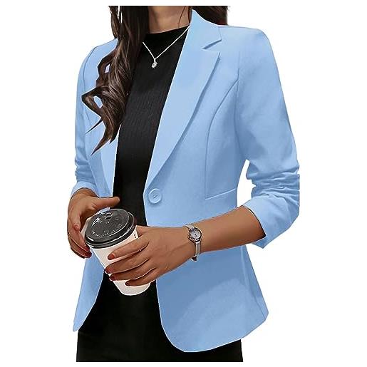 Onsoyours blazer casual da donna eleganti ol giacca giacche da abito autunnale tinta unita per ufficio con bottoni capispalla giubbotto a azzurro xl