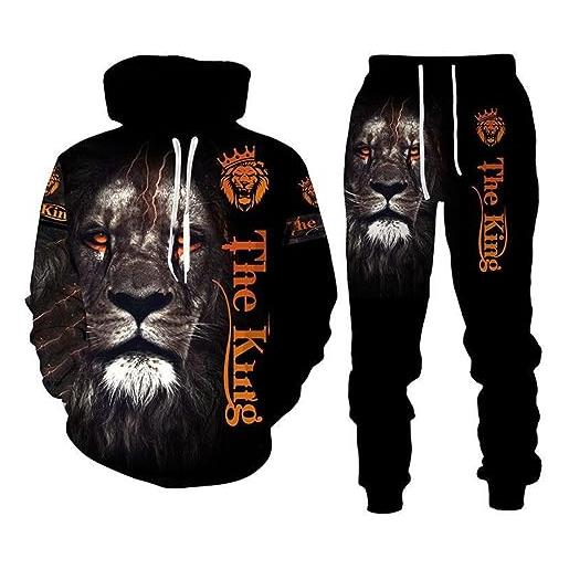 RIAAJ set di maglioni da uomo con stampa 3d, motivo leone, tigre, con cappuccio, a maniche lunghe, da uomo, a7, m