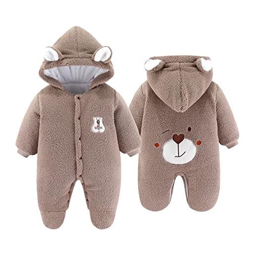 SONARIN inverno pagliaccetto bambino con cappuccio, caldo bambino bambina tute da neve tutine body unisex animale pigiama abiti bambini con piedi per neonato bimbo(rosa)