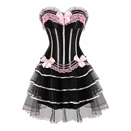 jutrisujo corsetto abito striscia pizzo fiori bustino con gonna tutu barocco intimo elegante burlesque donna nero bianca xl