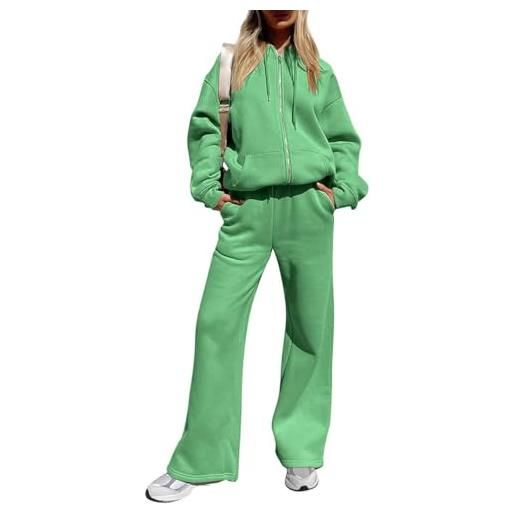 Minetom tuta donna tute da ginnastica autunno inverno 2 pezzi felpa con zip completi jogging sportivi giacca felpa con cappuccio e pantaloni b verde m