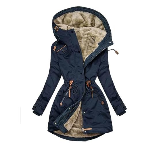 TRIGLICOLEUM giacca invernale da donna, spessa e calda imbottitura, in pile, a maniche lunghe, con cappuccio, cappotto invernale, con coulisse, taglie forti, giacca invernale per le attività all'aria aperta, 