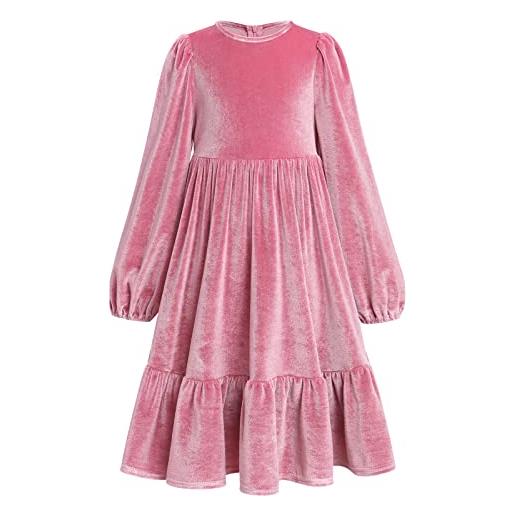 Odizli vestito da bambina a maniche lunghe in velluto a linea da principessa, maxi abito da principessa con fiori, matrimonio, festa, compleanno, festa, abito da sera, autunno, inverno