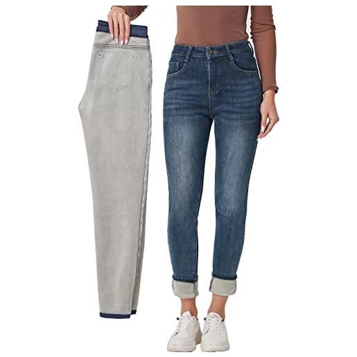 Fakanhui jeans termici invernali foderati in pile da donna indossano jeggings denim skinny pantaloni leggings, chiusura lampo black08, xx-large