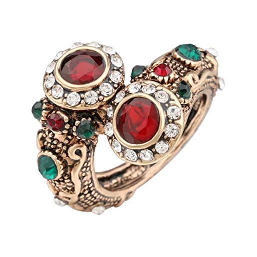 SATUSA anelli rossi turchi gioielli da donna color oro antico anello da dito in pietra gemma rossa a doppia testa