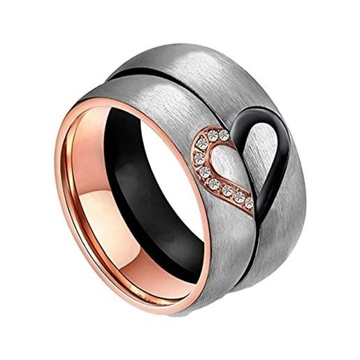 Homxi fedi personalizzabili, fedine acciaio inossidabile argento oro rosa anello 6mm con rotondo cuore puzzle zirconia cubica anelli coppia di fidanzamento donna 9(49mm) + uomo 17(57mm)