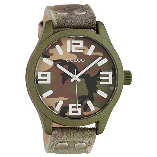 Oozoo orologio da polso basic line con cinturino in pelle, diametro 47 mm, in diversi colori e varianti di colore, c1067 - verde scuro/mimetico, cinghia