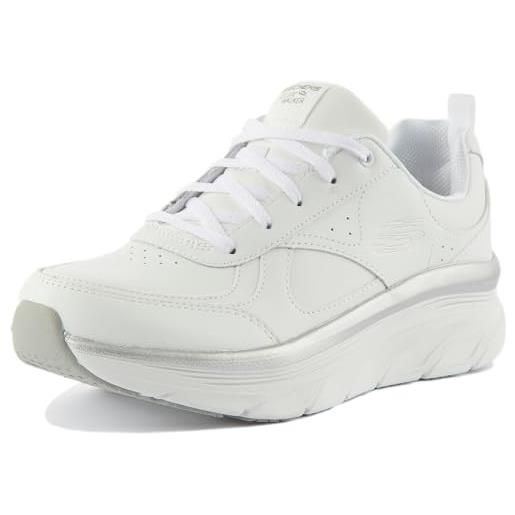 Skechers d'lux walker - timeless path, sneaker donna, bianco white leather silver trim, 41 eu