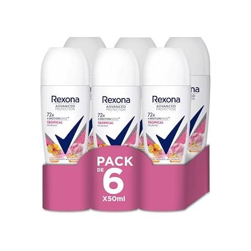 Rexona advanced protection deodorante antitraspirante roll-on per donna profumo tropicale 72h 50 ml confezione da 6 pezzi