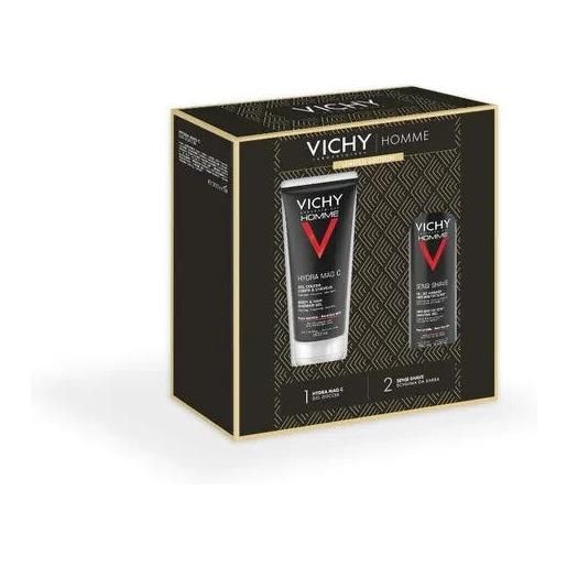 Vichy cofanetto regalo natale uomo hydra mag c gel doccia 200ml + sensi shave schiuma da barba 20ml vichy