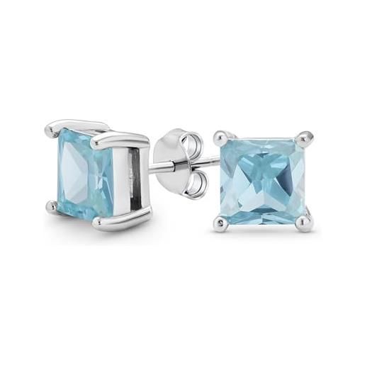 Bling Jewelry orecchini con perno in cz aaa con taglio principessa brillante 2ct aqua blue square cubic zirconia. 925 argento simulato acquamarina