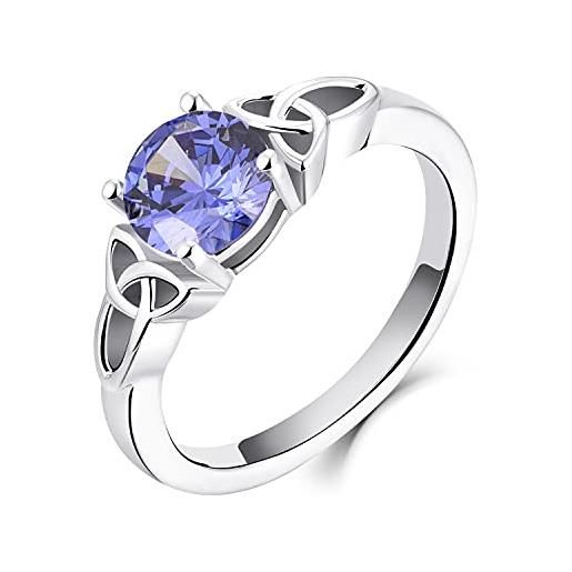 YL anello di fidanzamento anello celtico 925 argento con dicembre pietra portafortuna tanzanite fede nuziale solitario per le spose donna(taglia16)