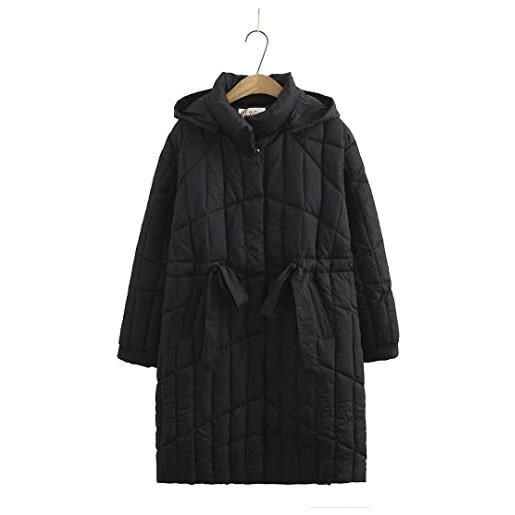 Bqxxdeo parka invernale donna giacca imbottita ampia con coulisse in vita cappotto caldo in cotone spesso geometrico black 5xl