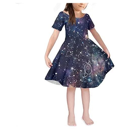 HUGS IDEA abito da bambina casual a maniche corte, svasato a trapezio al ginocchio, per bambini dai 4 ai 14 anni, galaxy sky, 7-8 anni