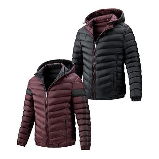 KAGAYD giacca da lavoro da uomo invernale rimovibile con zip lunghi cappotti all'aperto inverno cappuccio imbottito giacca piumino caldo caldo caldo outdoor outwear giacca new, vino, l