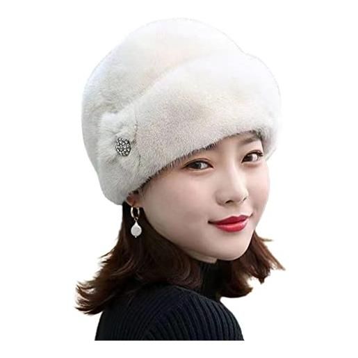 Cremlank cappello di pelliccia d'imitazione delle donne del cappello di pelliccia d'imitazione caldo degli accessori invernali di colore solido beige