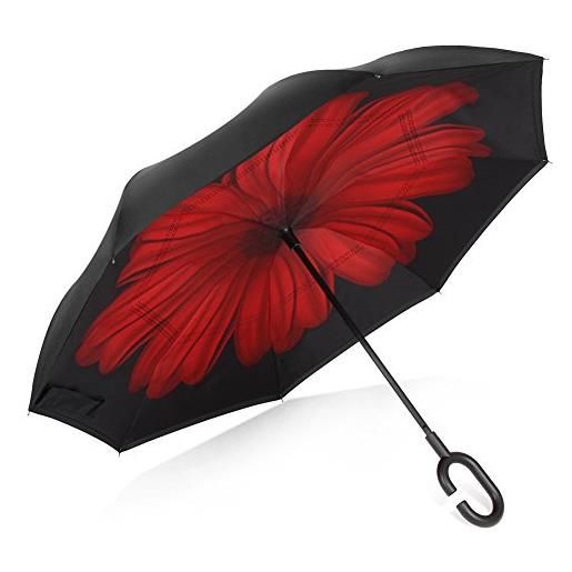 TRADE® doppio strato handstand impermeabile anti - ultravioletto anti-protezione ombrello tipo c manico in gomma e barre di ombrello di fibra margherita rossa
