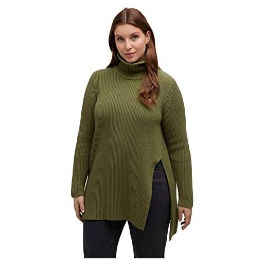 Ulla popken rollneck pullover with asymetric slit, moosgrün, 48-50 donna