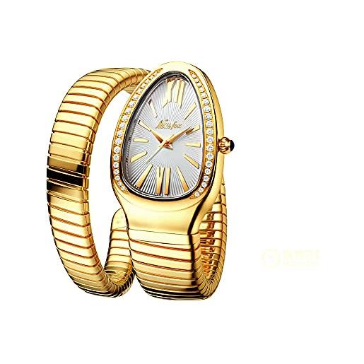 ROUHO acciaio inossidabile donna polso orologio strass impermeabili quarzo abbagliante orologio regolabile cinturino-oro + bianco