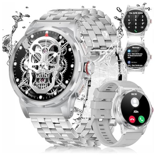 ESFOE smartwatch uomo orologio con chiamate bluetooth, 1.43 amoled militari smart watch, ip68 impermeabile fitness watch, 129+ modalità sport, cardiofrequenzimetro, spo2, notifiche whatsapp per android ios