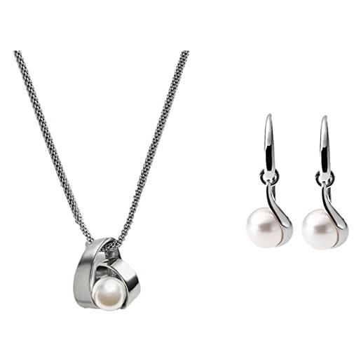 Skagen - set di orecchini e collana da donna in acciaio inossidabile color argento