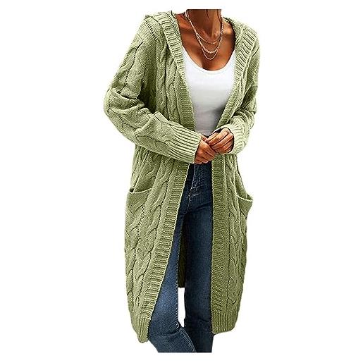 shownicer cardigan donna maglia inverno casual lungo lana cardigan con tasche sciolto aperto anteriore bottoni cardigan b verde l
