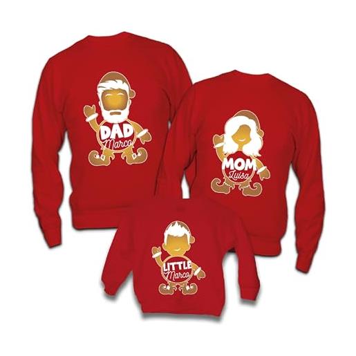 Generico set tris di felpe famiglia natale rosse maglie natalizie per papà mamma bambino bambina maglione personalizzate con nome cookie family