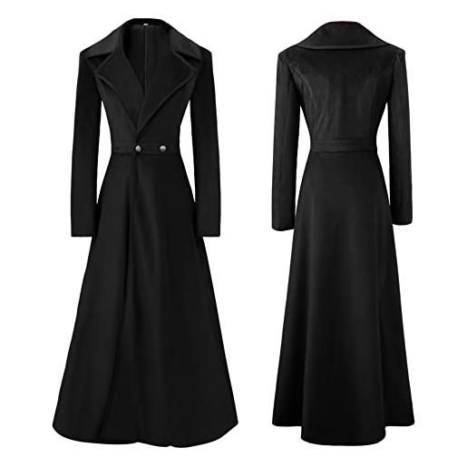 Vagbalena delle donne sottile notch risvolto dell'annata di velluto trench coat dress (nero, xl)