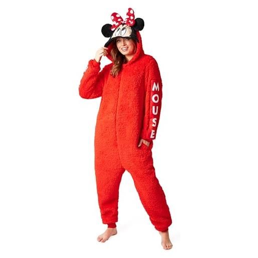 Disney pigiama donna intero - pigiamone stitch in pile con zip e cappuccio s-2xl - pigiami interi oversized per ragazza (rosso minnie, s)