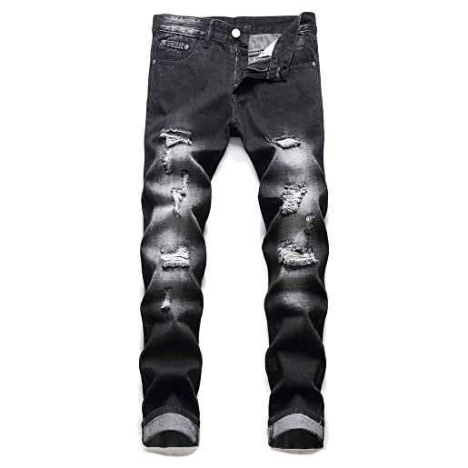 Vagbalena jeans strappati per gli uomini di jeans regular fit straight leg distressed distrutto pantaloni jeans uomo con il foro (a-2,36)