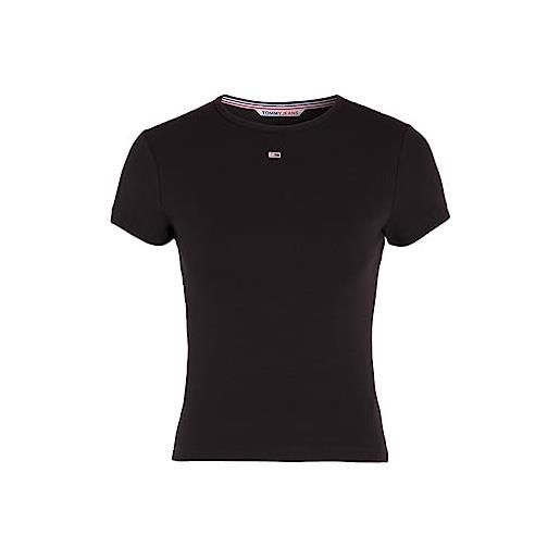 Tommy Jeans t-shirt donna maniche corte essential rib scollo rotondo, nero (black), s