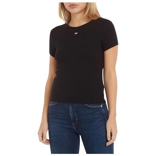 Tommy Jeans t-shirt donna maniche corte essential rib scollo rotondo, nero (black), s