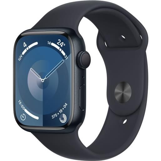 Apple watch series 9 gps cassa 45mm in alluminio mezzanotte con cinturino sport mezzanotte - m/l