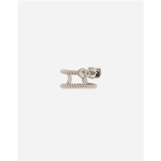 Dolce & Gabbana orecchino singolo con doppio earcuff in oro bianco 18k con topazi incolori e spinelli neri