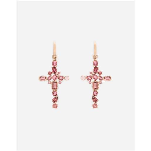 Dolce & Gabbana orecchini anna in oro rosso 18kt con tormaline rosa