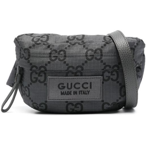 Gucci marsupio gg damier con applicazione logo - grigio