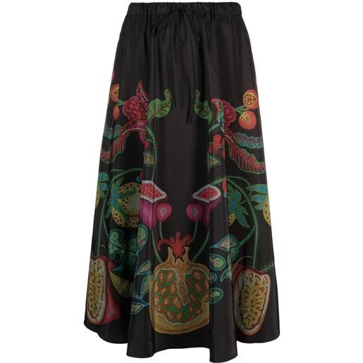 La DoubleJ drawstring floral print a-line skirt - nero