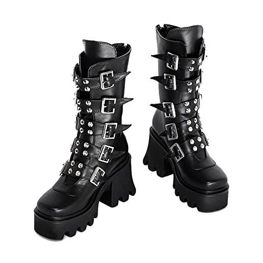 JIFAENY ladies winter nero nero gothic punk platform boots women cuckle creeper ceple-11, nero