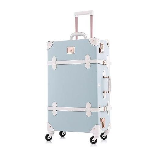 Unitravel valigia vintage bagaglio retro trolley case 4 ruote carry on valigia numero blocco, blu goffrato, xl (72cm - 55l)